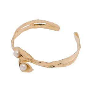NOA ZUMAN Made In Israel 14kt Gold Plated Pearl Organic Cuff Bracelet